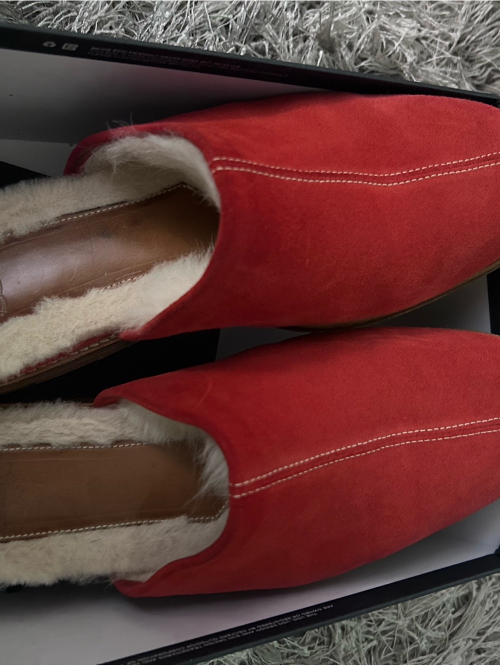 UGG Red Suede Shearling Slip-On Flats